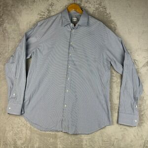 Armani Collezioni Dress Shirt Mens Large  Blue White Gingham Pattern 100% Cotton
